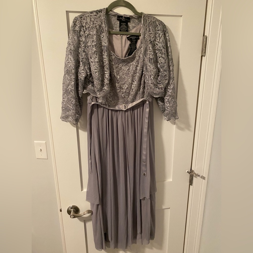 R&M Richards Mother of the Bride Silver Midi Lace Dress size 14W